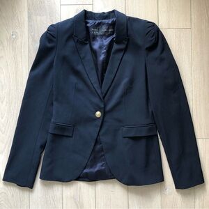 Zara Basic Navy Blue Gathered Shoulder Blazer